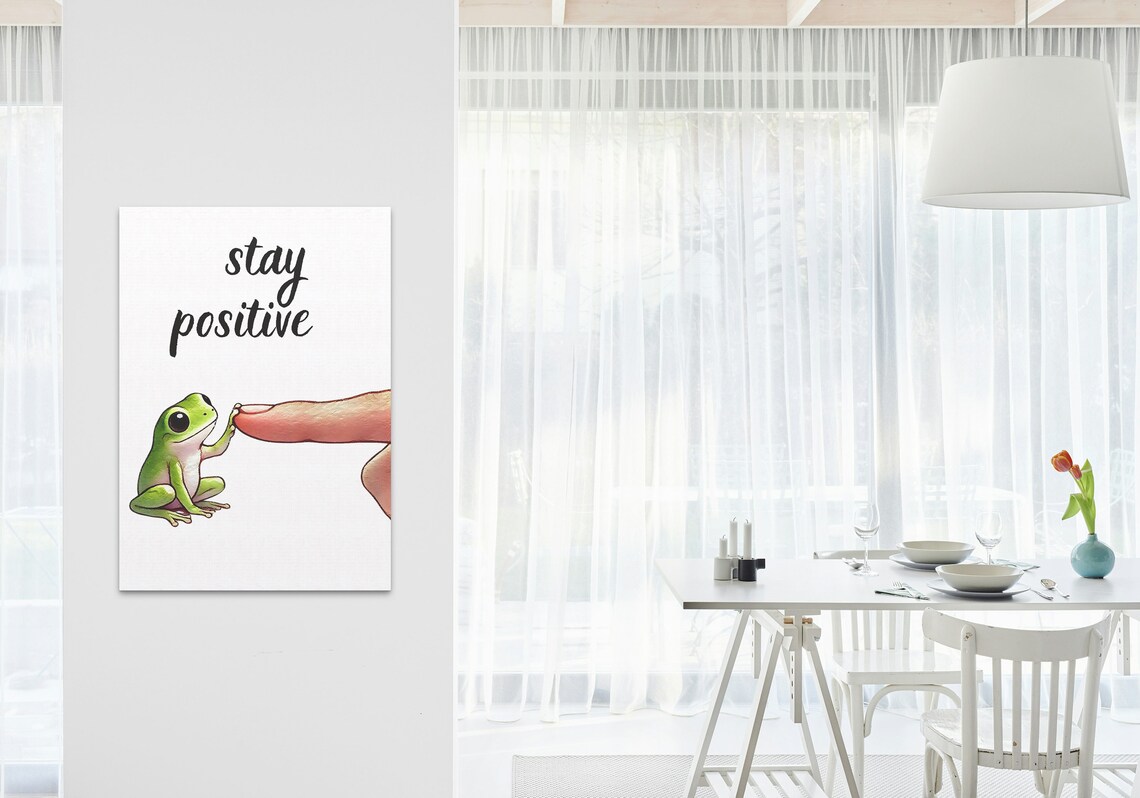 Stay Positive Cute Green Frog Pinky Promise Encouragement Poster - Image 3