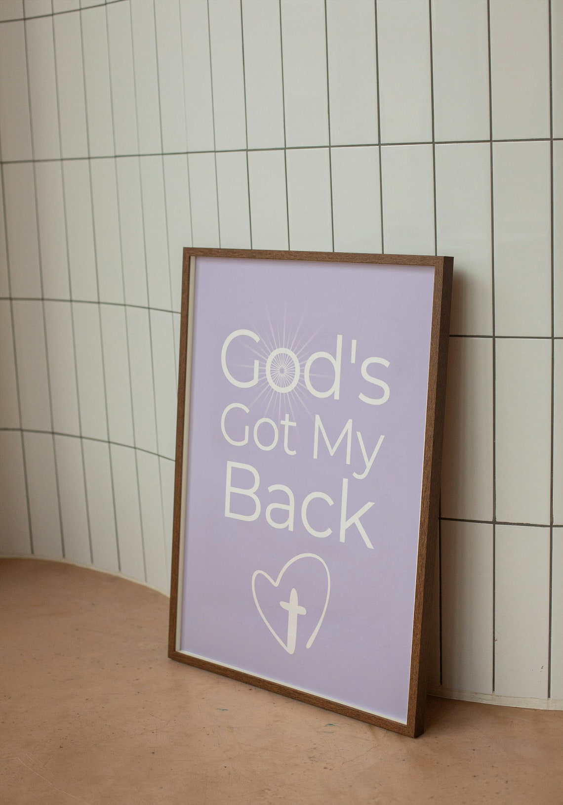 God Got My Back Cross Heart Typography Lavender Faith Wall Art - Image 2