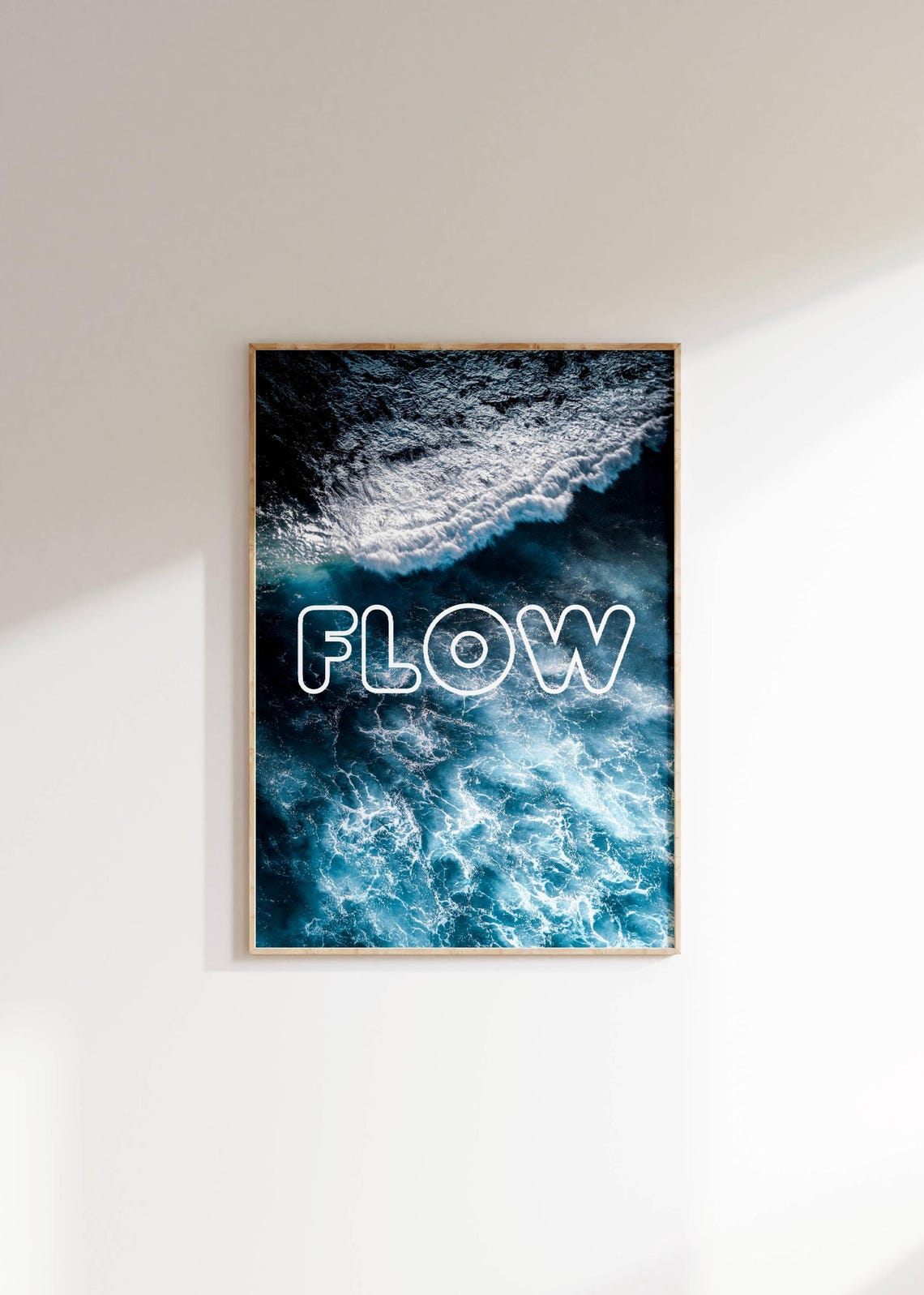 Flow Aerial Ocean Wave Blue Coastal Calming Typography Poster