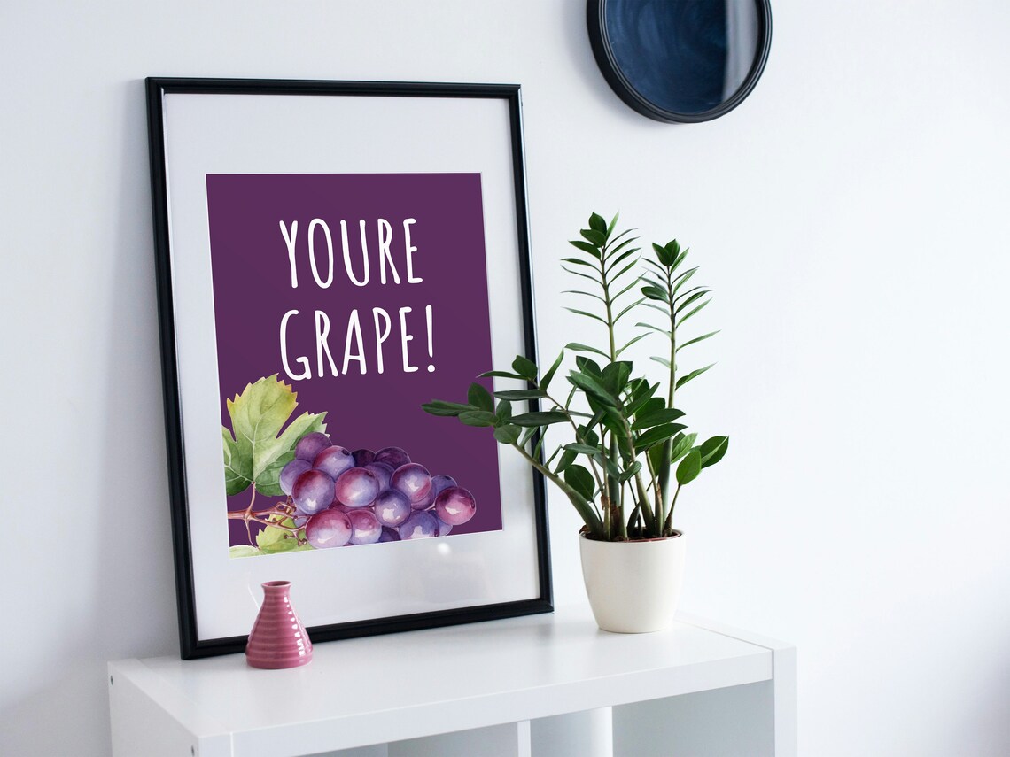 Youre Grape Cute Pun Quote Watercolor Grapes Kitchen Wall Poster - Image 3