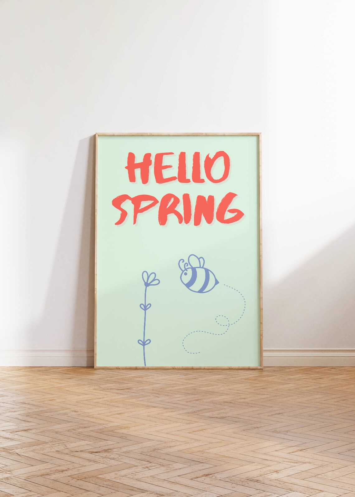 Hello Spring Cute Bee and Flower Art Print - Image 3