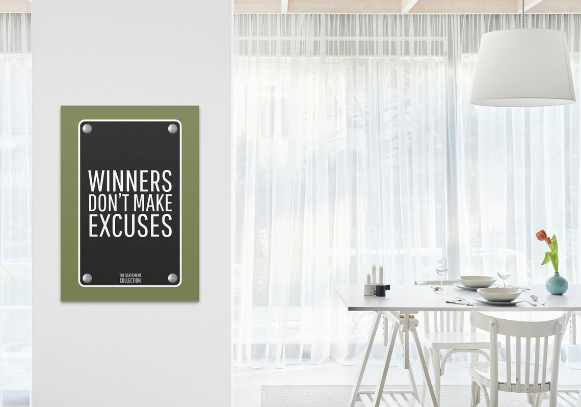 Winners Don't Make Excuses Black Olive Plaque Motivational Quote Poster - Image 2