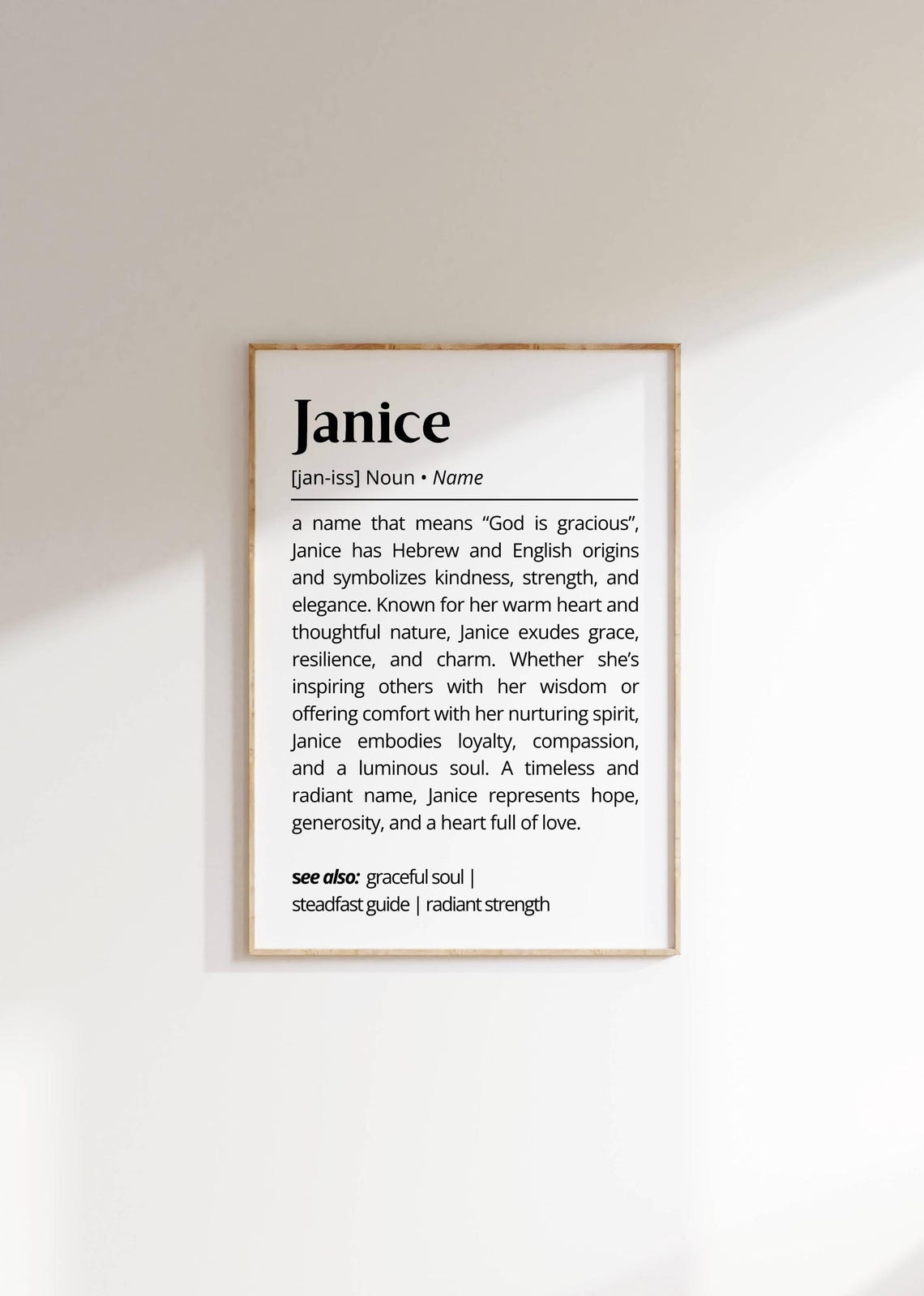 Janice Name Definition Wall Art Personalized Name Meaning Poster Minimalist Unique Gift Idea For Her Typography Home Decor