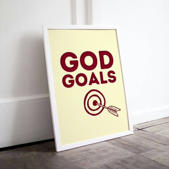God Goals Target Arrow Typography Maroon Vintage Style Faith Poster