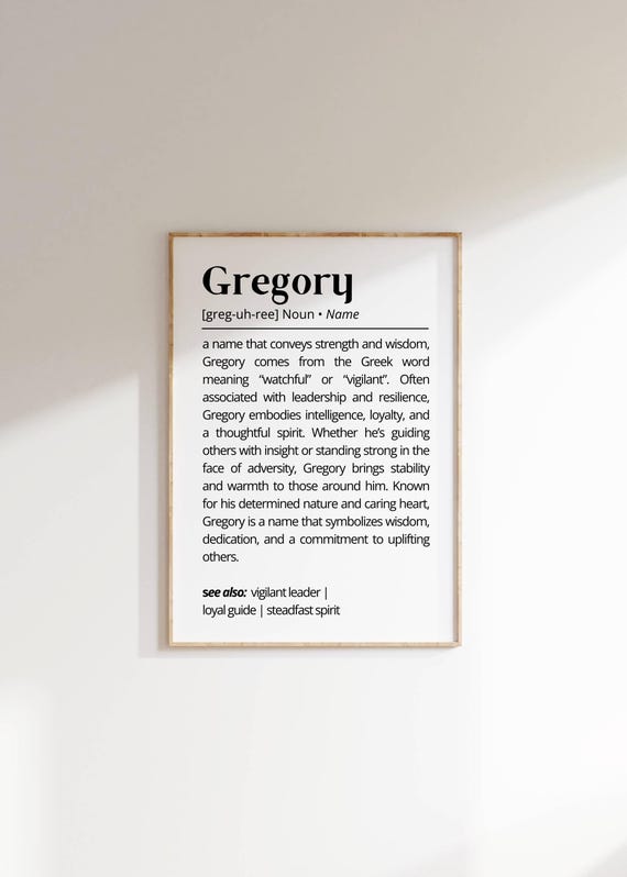 Gregory Name Definition Wall Art Minimalist Inspiration Unique Personalized Name Meaning Gift Typography As Art Poster For Him