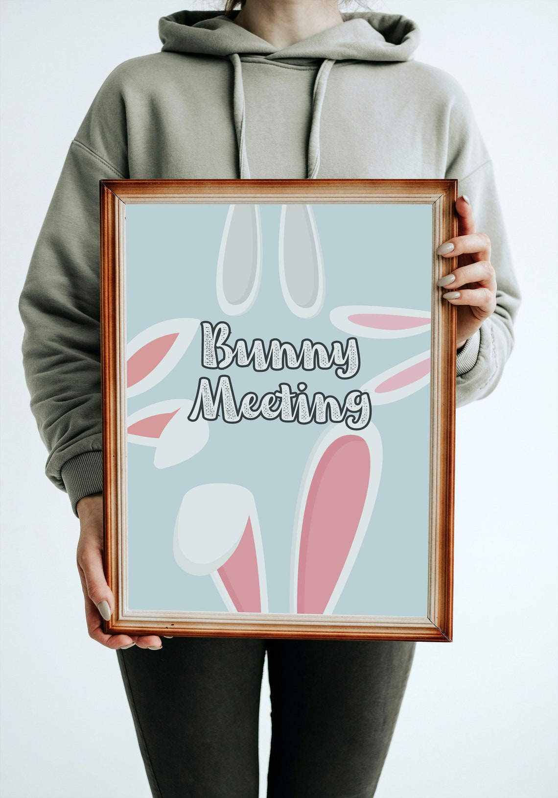 Bunny Meeting Text Cute Bunny Ears Easter Spring Wall Poster - Image 3