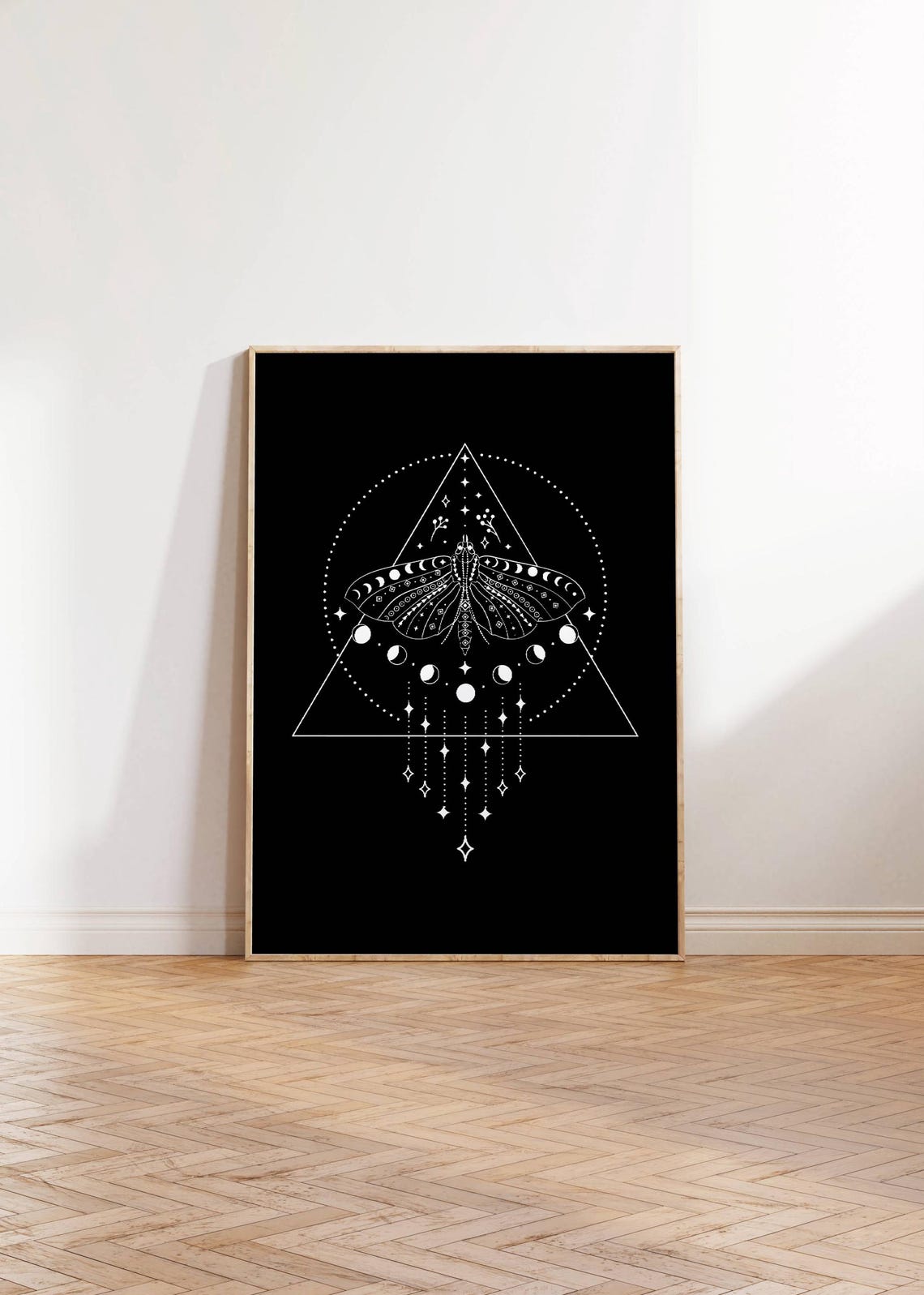 Mystical Moth Moon Phases Wall Art Black Spiritual Boho Line Decor - Image 3