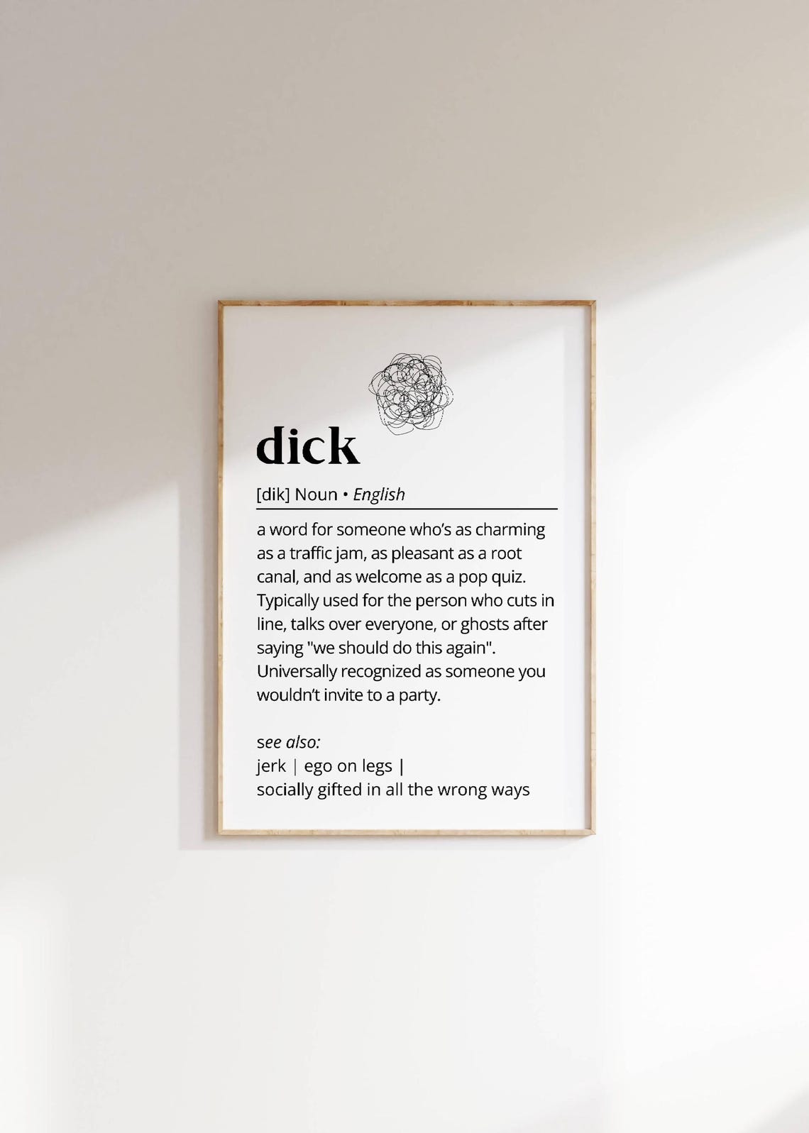 Dick Funny Dictionary Definition Poster Minimalist Quote Decor Art