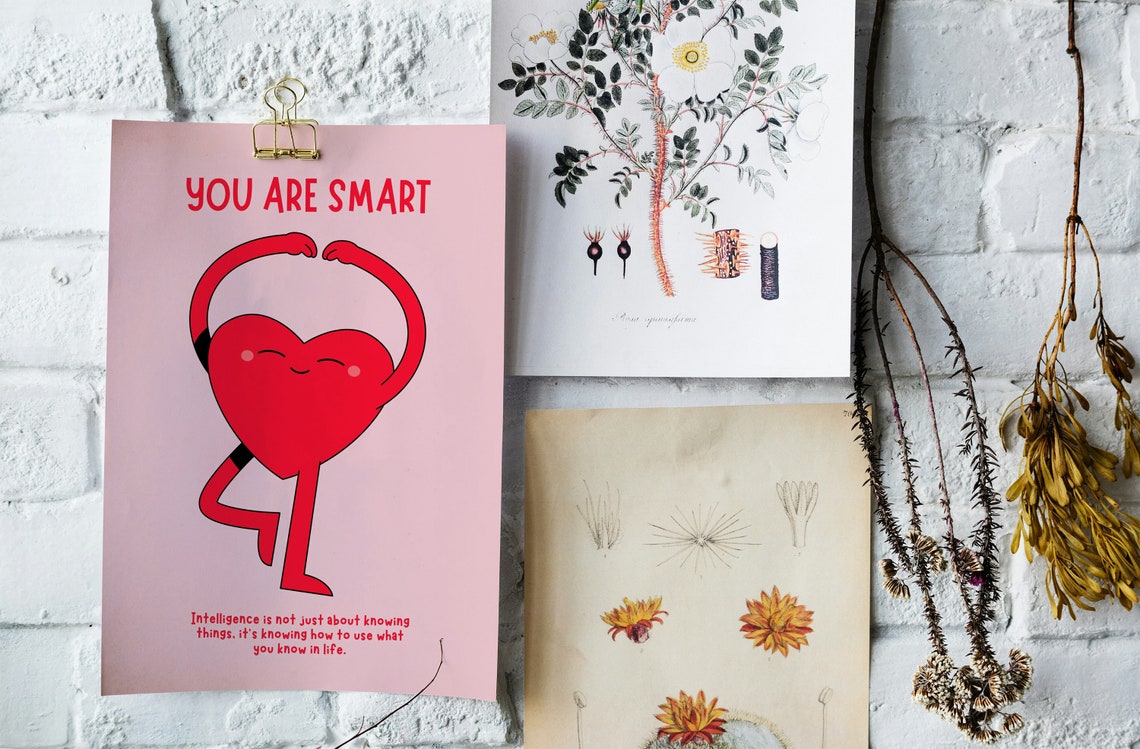 You Are Smart Heart Yoga Tree Pose Pink Wisdom Affirmation Poster - Image 3