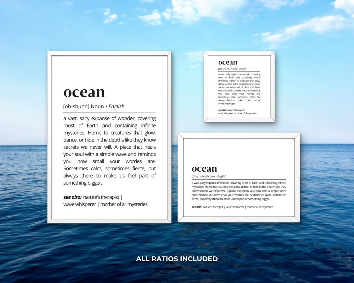 Ocean Dictionary Definition Minimalist Black Typography Poster - Image 3