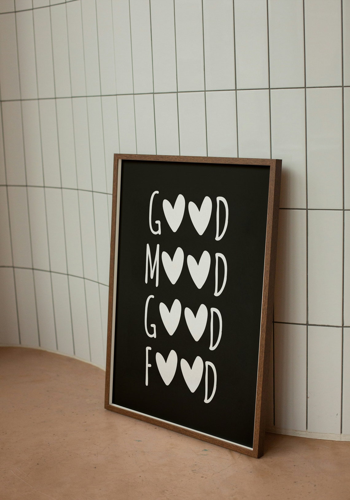 Good Mood Good Food Black Kitchen Heart Letter Typography Poster