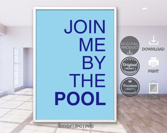 Join Me by the Pool Navy Blue Summer Typography Patio Decor Poster