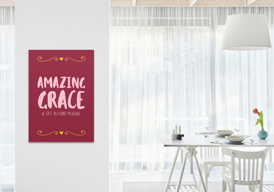 Amazing Grace A Gift Beyond Measure Burgundy Brush Script Faith Poster - Image 3
