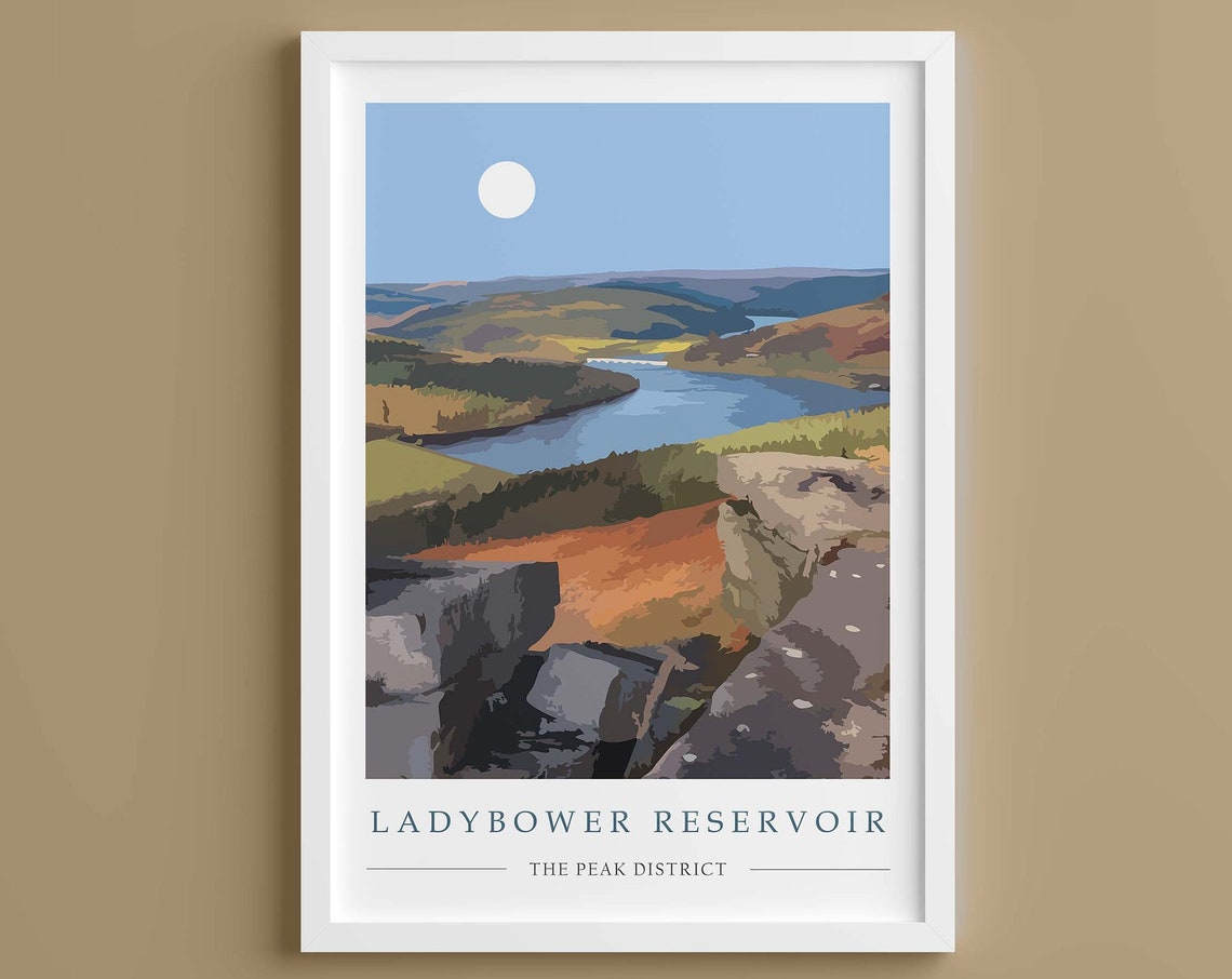 Ladybower Reservoir The Peak District Moonrise Over the Valley Poster - Image 2