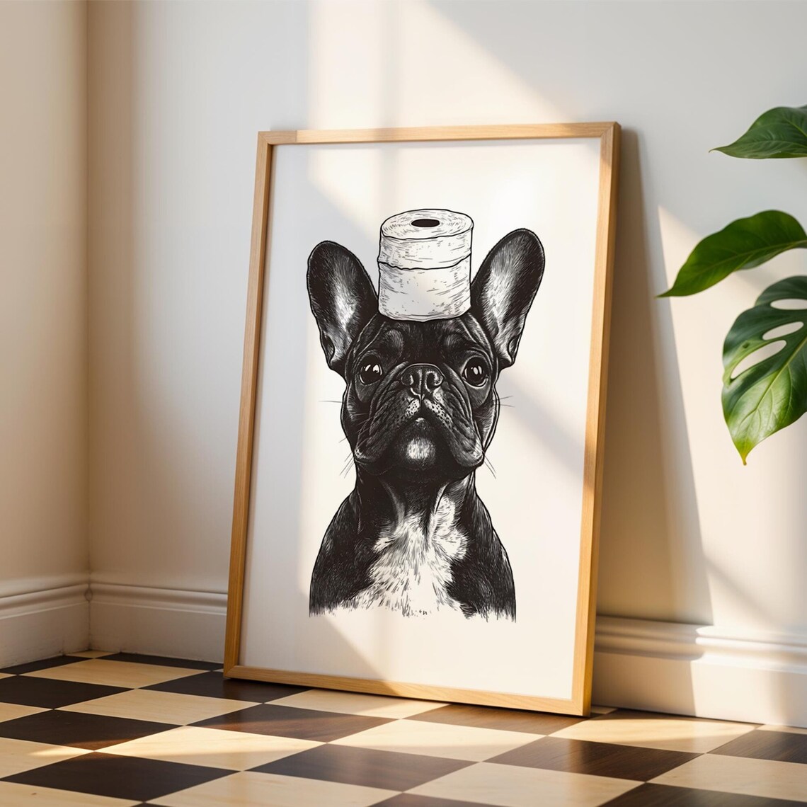 Funny French Bulldog Balancing Toilet Paper Roll On Head Poster