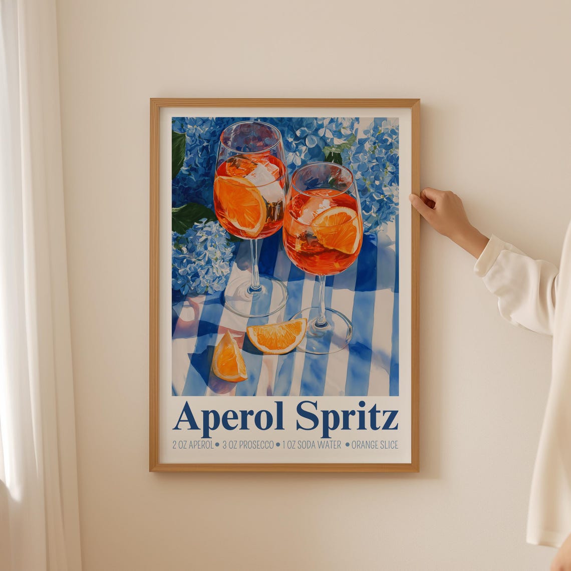 Aperol Spritz Classic Recipe Blue Hydrangea Cocktail Bar Poster