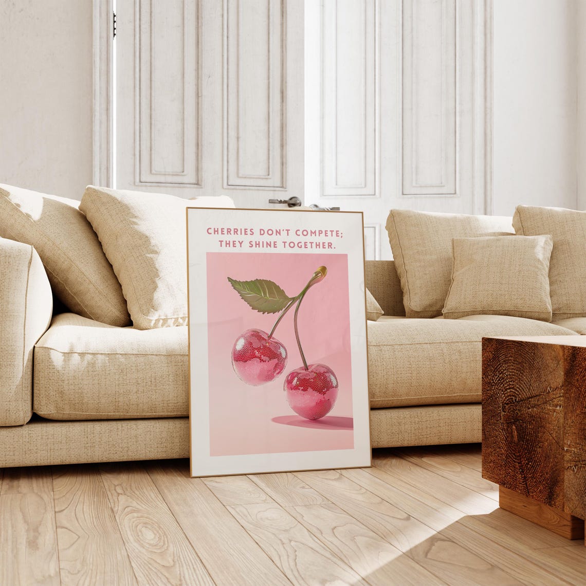 Cherry Disco Ball Quote Pink Sparkle Fruit Kitchen Decor Poster - Image 2