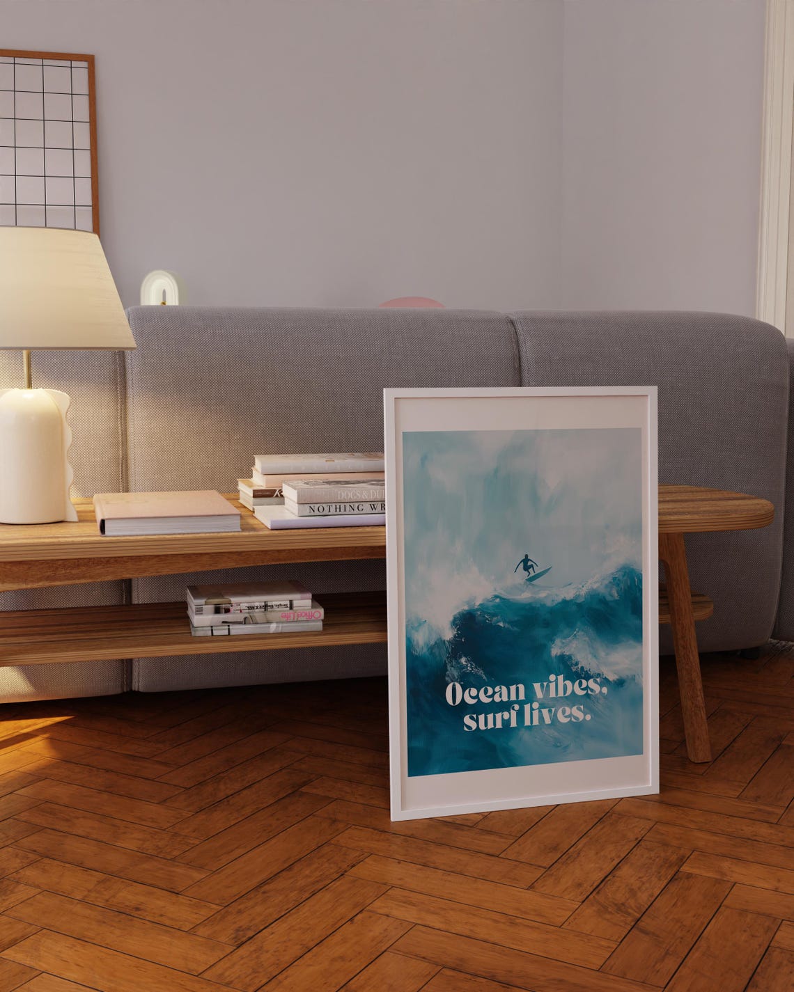 Ocean Vibes Surf Lives Surfer Wave Painterly Blue Coastal Art Poster - Image 5