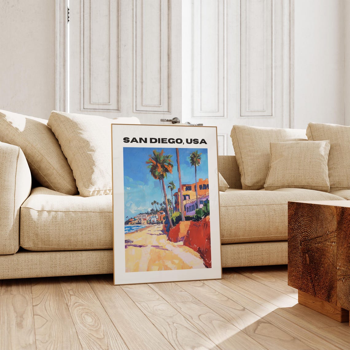 San Diego USA Colorful Beach Painting Palms Cliffs Travel Poster - Image 3