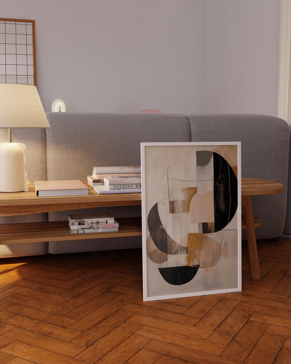 Geometric Black Ochre Beige Modernist Abstract Arc Wall Art Poster - Image 4