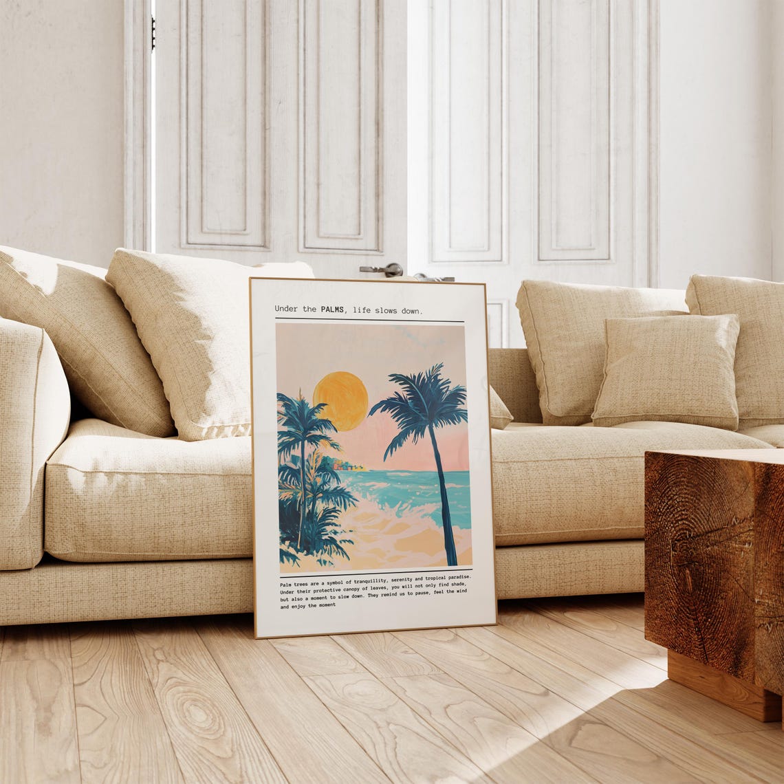Under The Palms Life Slows Down Sunset Beach Painting Poster - Image 3