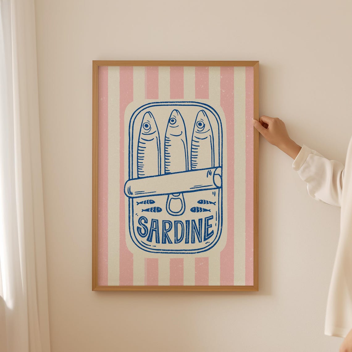 Sardine Tin Can Retro Pink Striped Fun Coastal Kitchen Poster