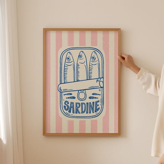 Sardine Fisherman Poster Pink Cute Italian Fish Lover Print For Dopamine Decor Trendy Coastal Quote Lobster Wall Art
