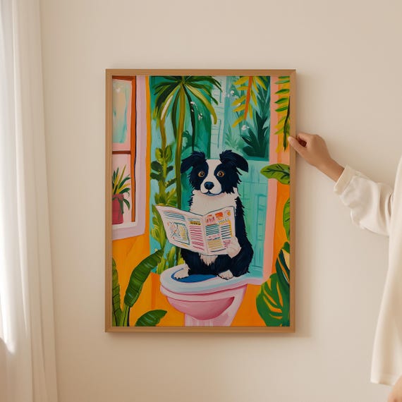 Border Collie Lover Poster Trendy Toilet Wall Art Funky Bathroom Decor Colorful Dog Print Funny Gift