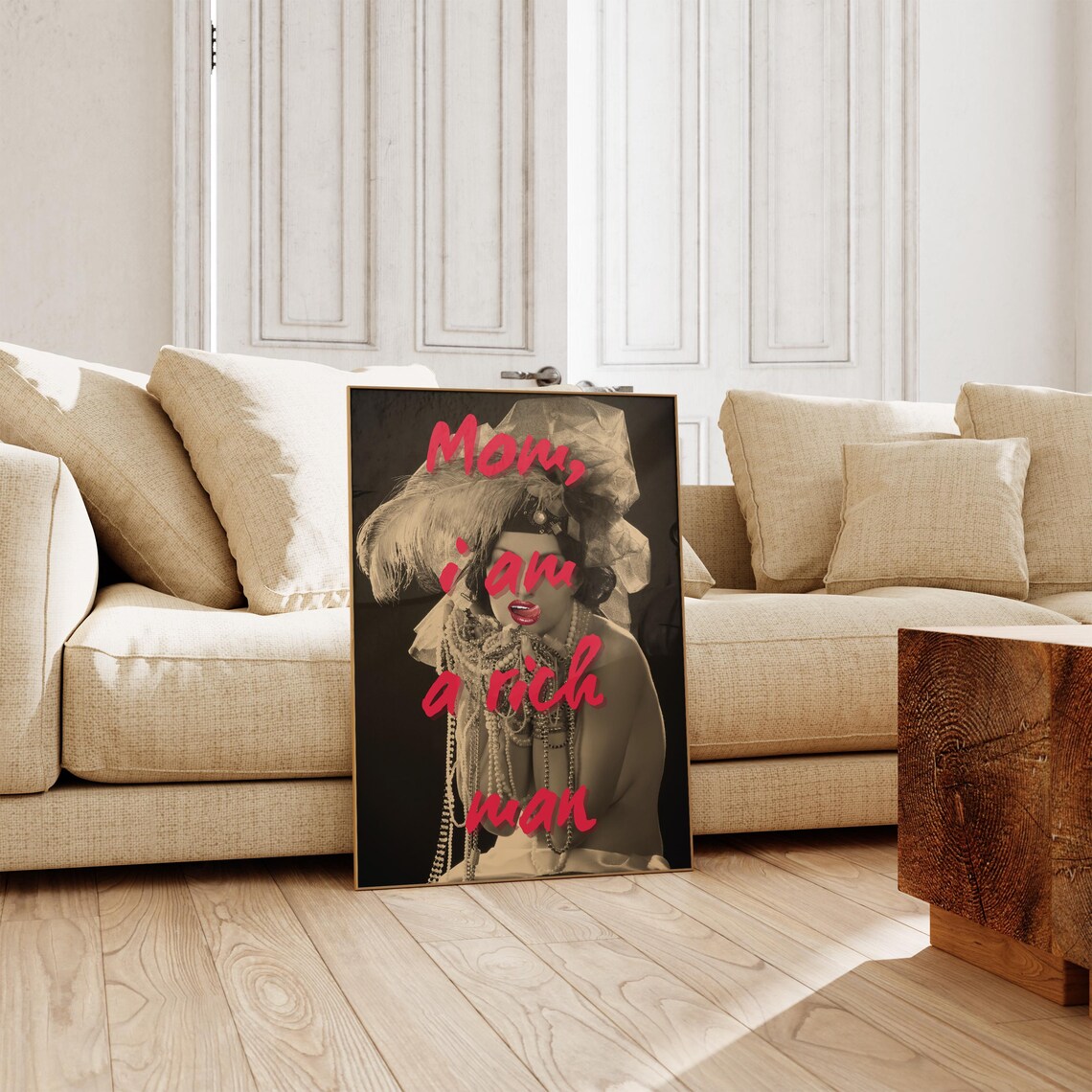 Mom I Am a Rich Man Retro Flapper Girl Pink Quote Wall Art Piece - Image 2