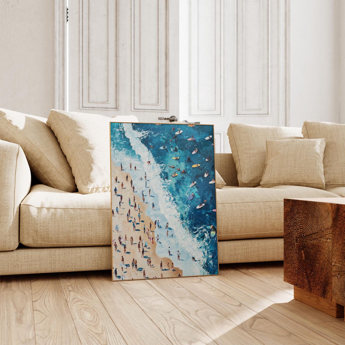 Aerial Surfers Deep Blue Ocean Surf Break Waves Painting Poster - Image 3