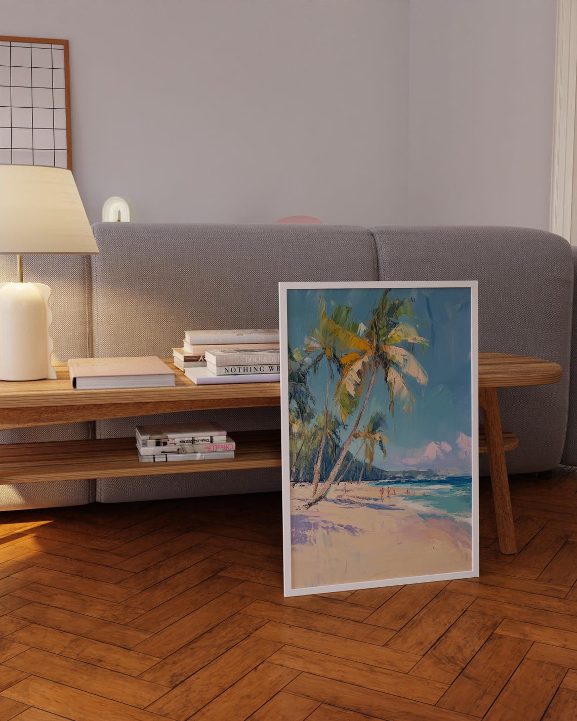 Palm Trees Beach Painting Leaning Palms Blue Sky Impressionist Poster - Image 5
