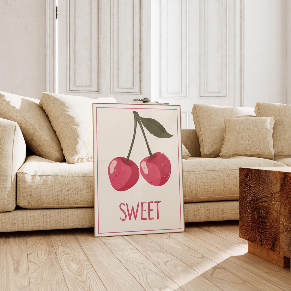 Sweet Red Cherry Minimalist Retro Kitchen Print Cute Wall Poster - Image 2
