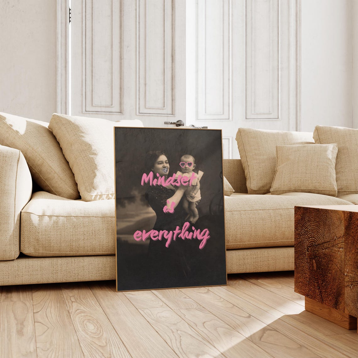 Mindset Is Everything Vintage Photo Pink Quote Art Wall Poster - Image 2