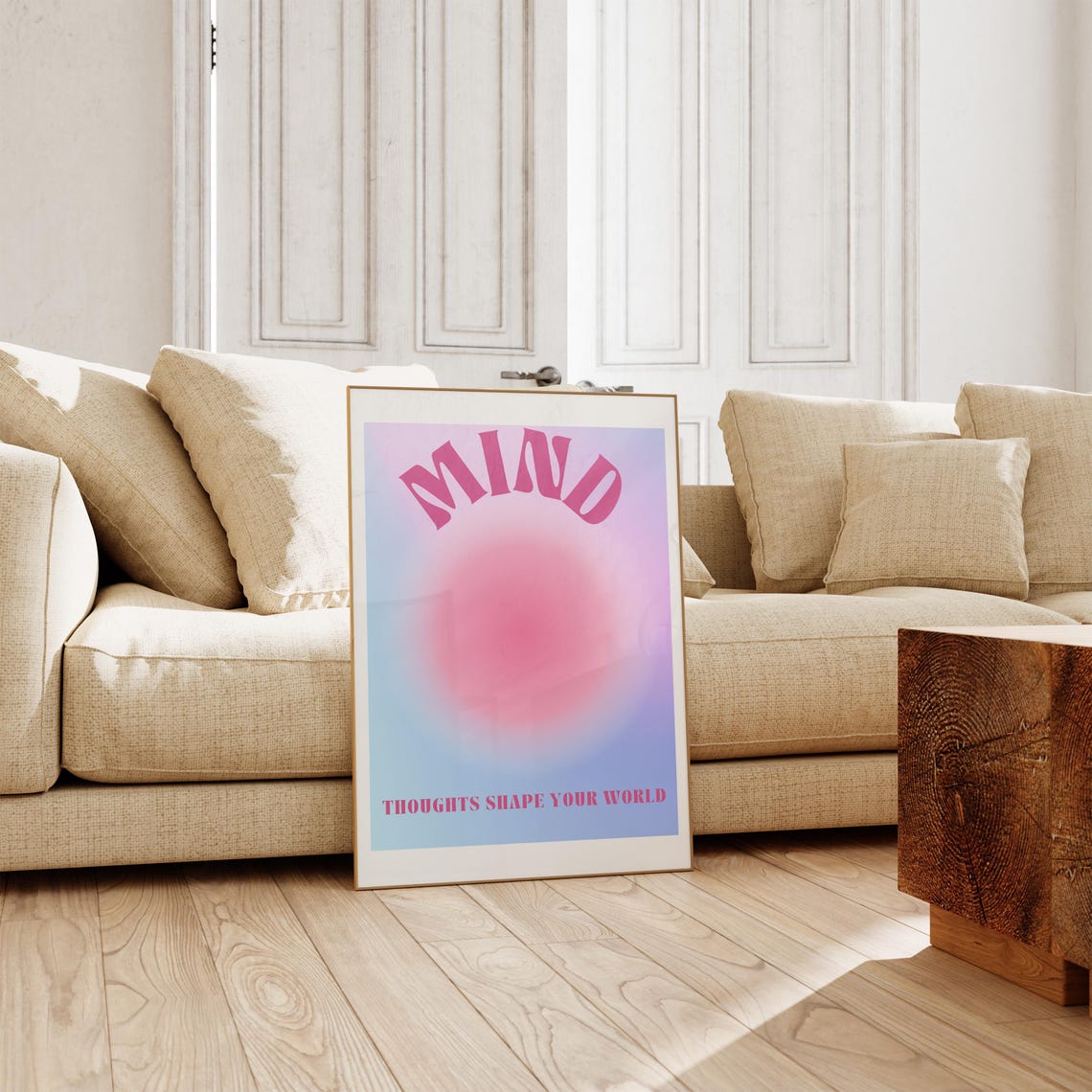 Mind Thoughts Shape Your World Retro Pink Aura Motivation Poster - Image 2
