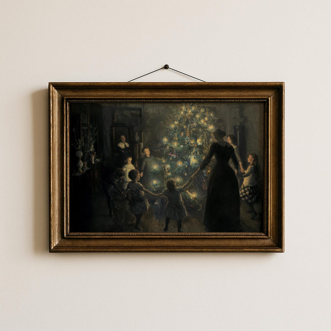 Victorian Christmas Tree Children Dancing Candlelit Art Poster