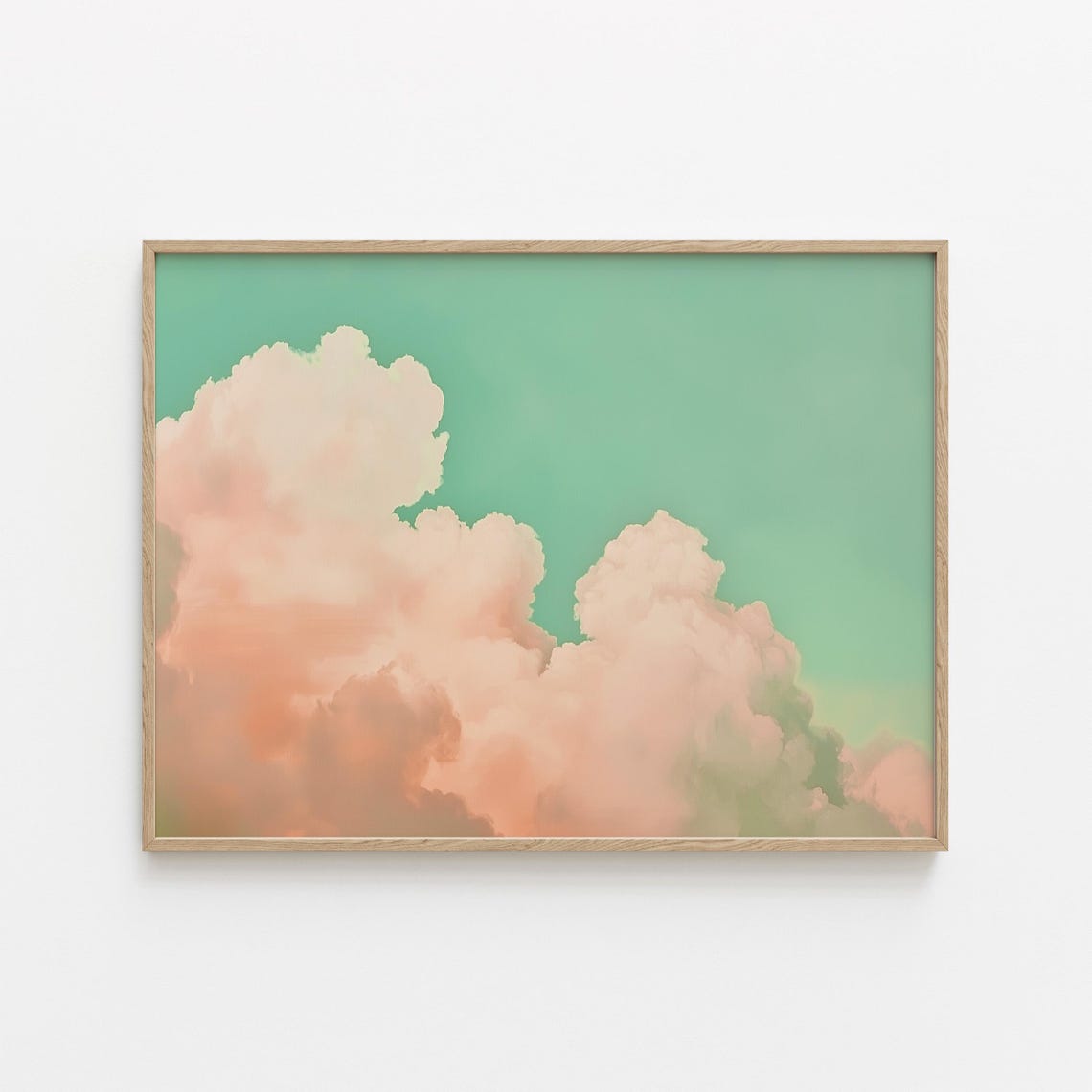 Blush Pink Clouds On Sage Green Sky Minimalist Frame TV Art Wall Art