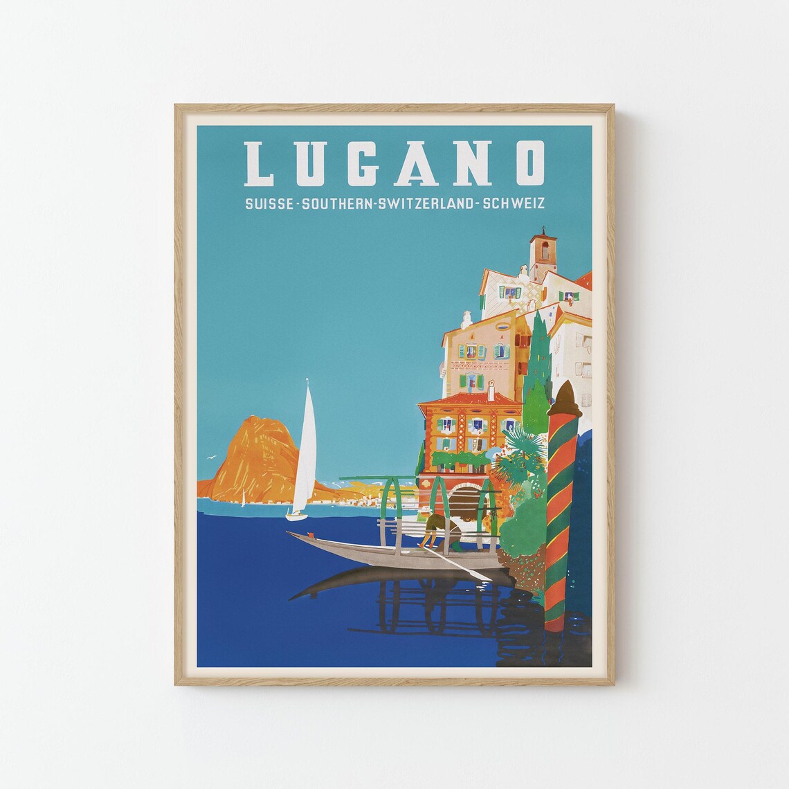 Lugano Switzerland Vintage Travel Poster, Travel Poster