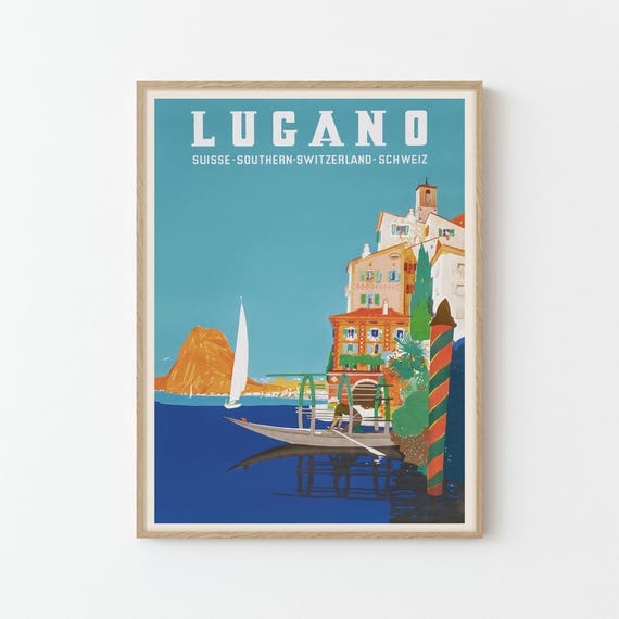 Lugano Switzerland Vintage Travel Poster, Travel Poster