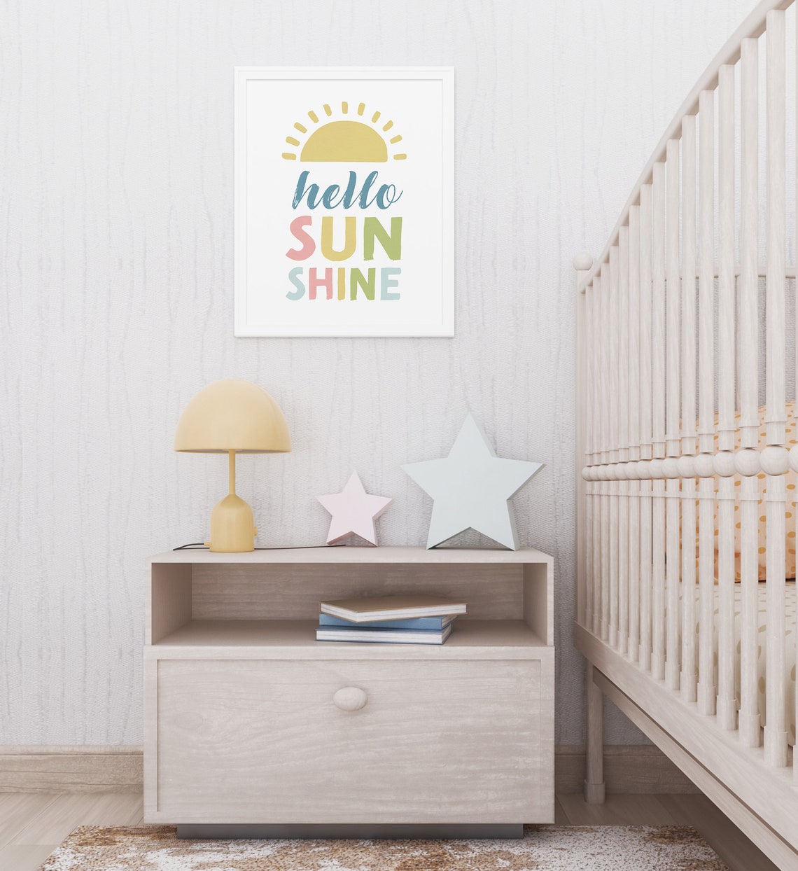 Hello Sunshine Pastel Colorful Sun Kids Nursery Quote Poster - Image 3