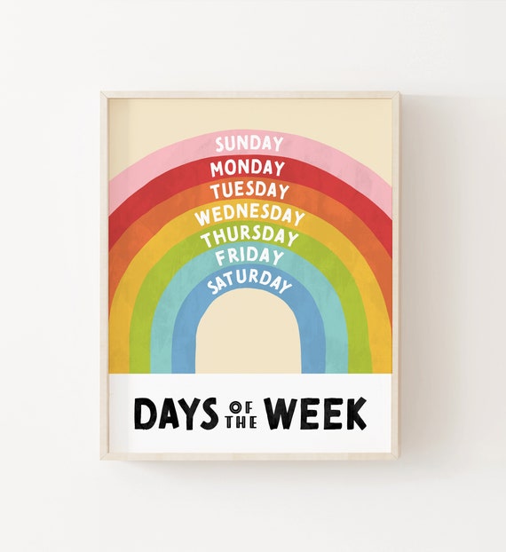 Rainbow Nursery Art Homeschool Art Days Of The Week Educational Poster Classroom Art Childrens Art Teacher Decor