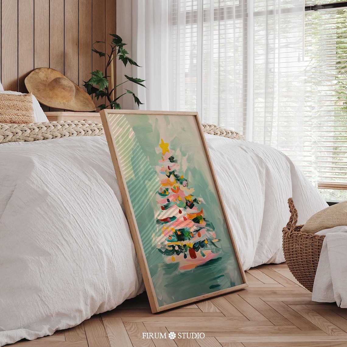 Boho Christmas Tree Art Print, Vintage Holiday Decor - Image 2
