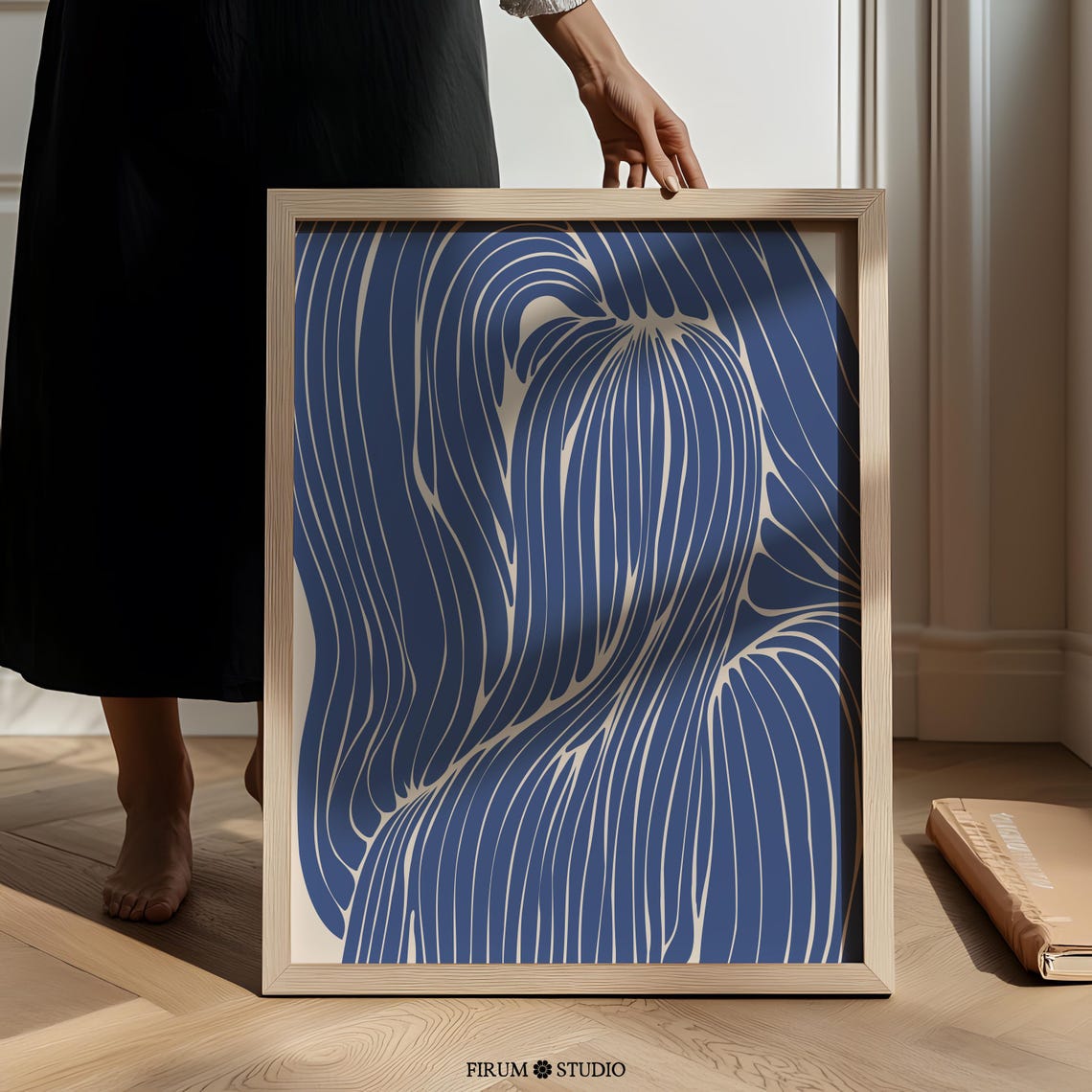 Abstract Blue Lines Organic Wave Minimalist Navy Ocean Art Print