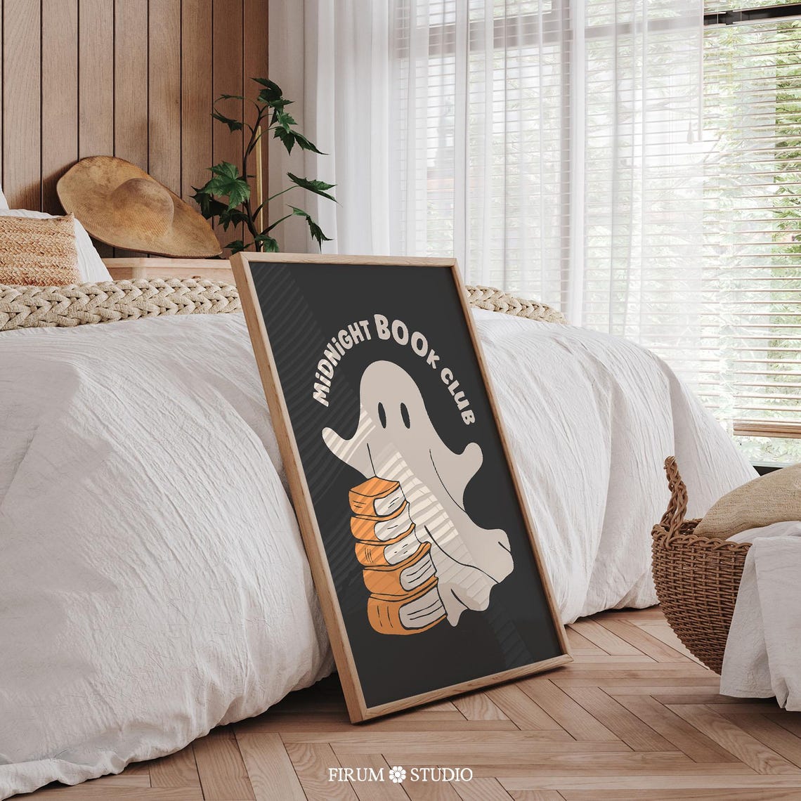 Midnight Book Club Ghost With Book Stack Halloween Bookish Poster - Image 2