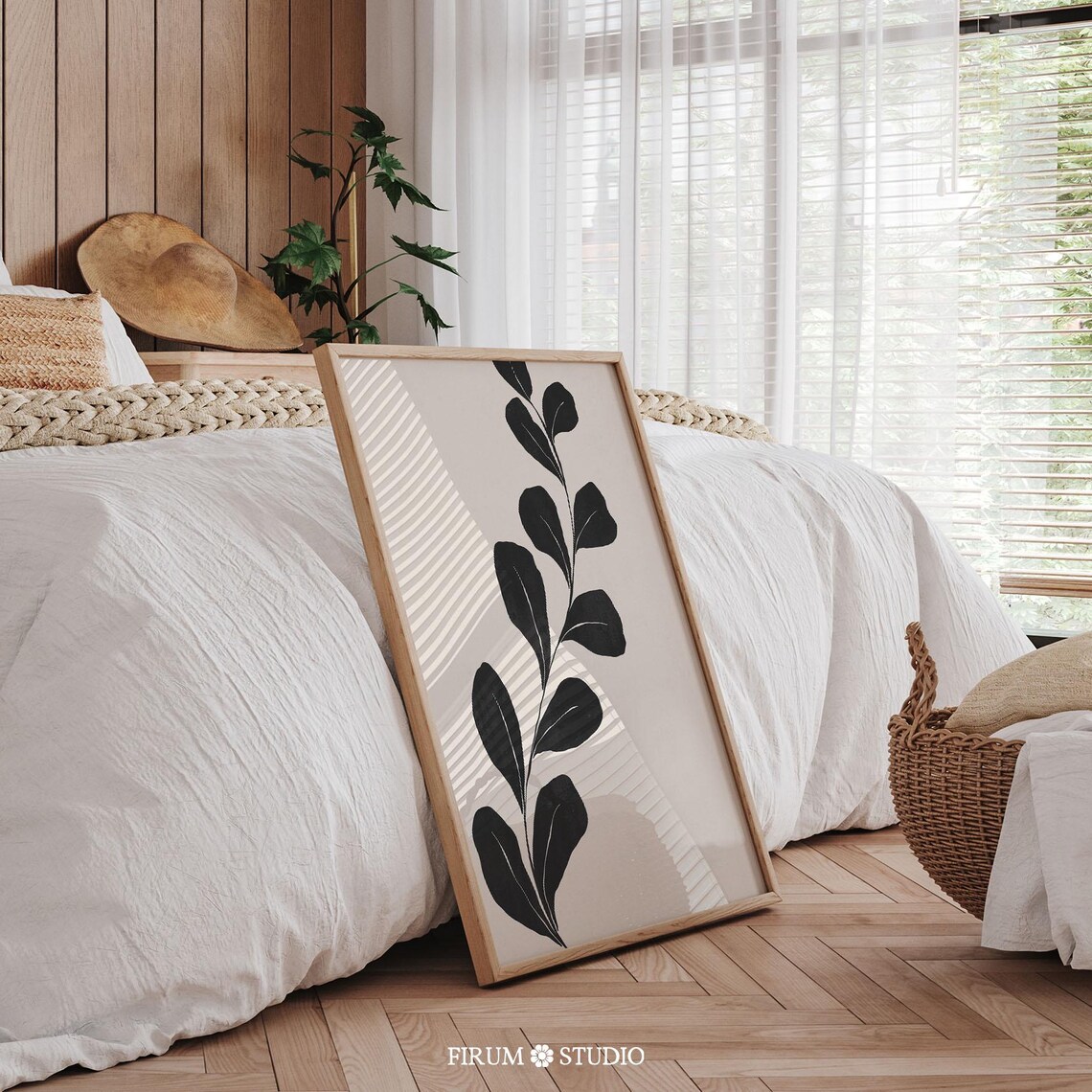 Abstract Botanical Print, Beige Black Japandi Art Print - Image 2