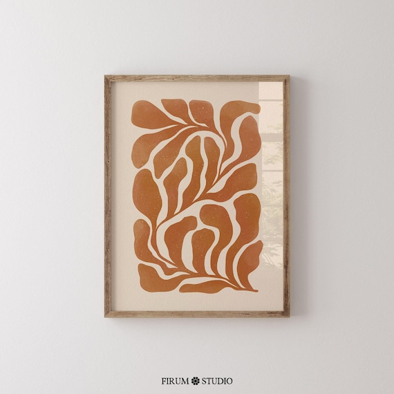 Burnt Orange Botanical Abstract, Mid-Century Art Print