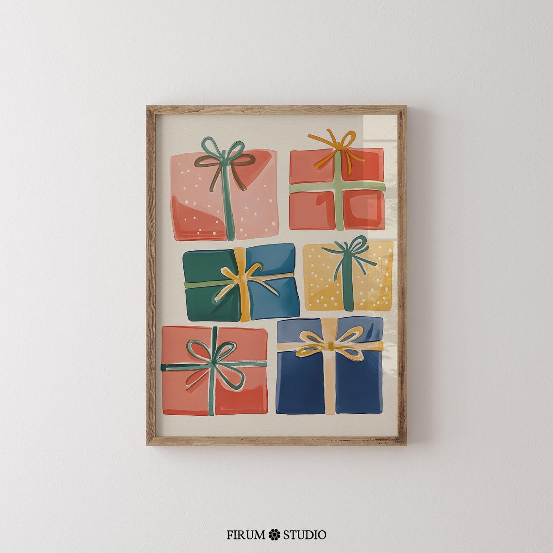 Retro Christmas Gift Boxes Wrapped Presents Muted Festive Poster - Image 2
