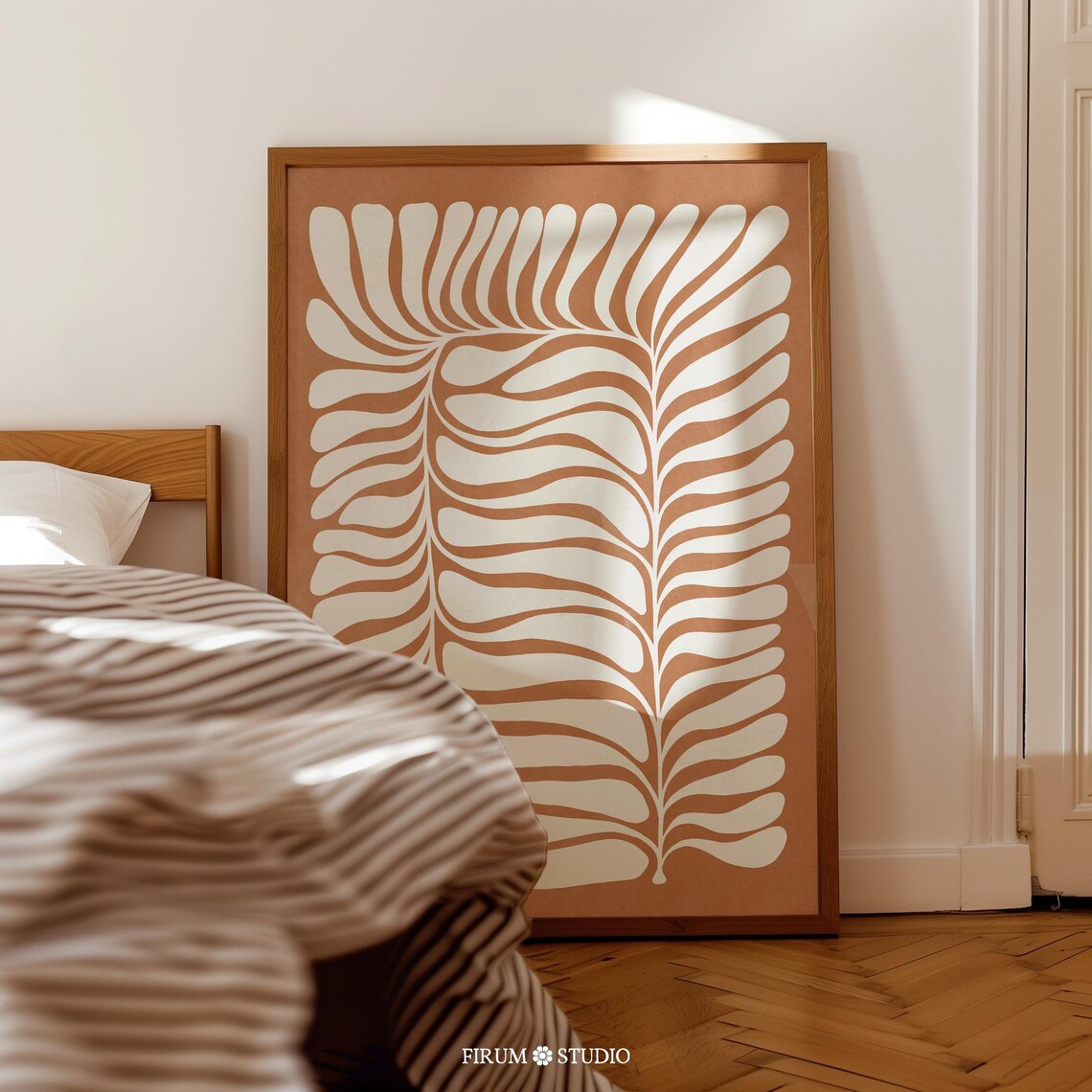 Burnt Orange Abstract Botanical Print, Mid-Century Minimalist