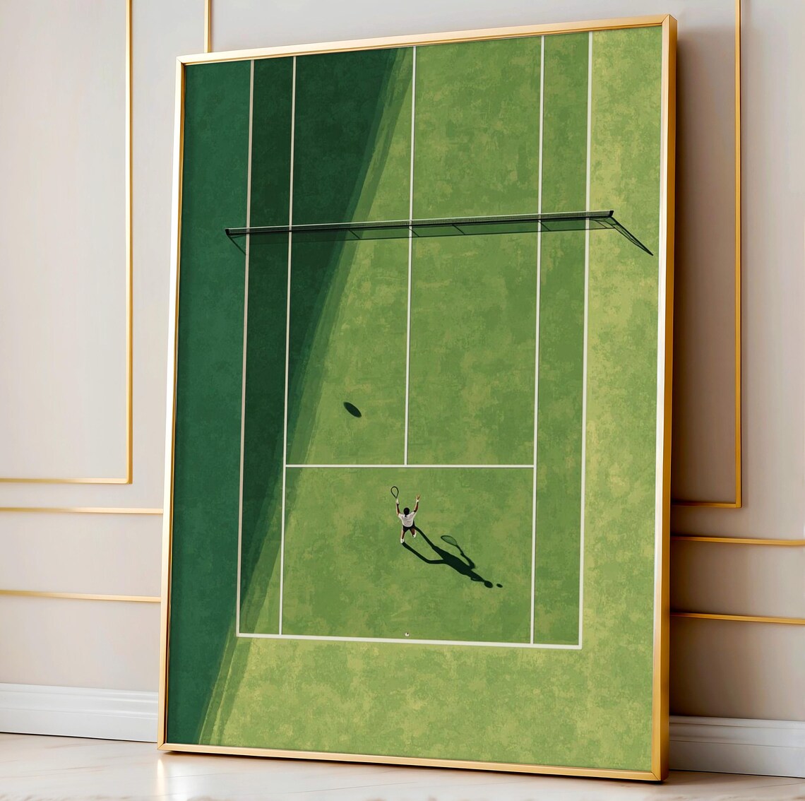 Tennis Aerial Court Art Print, Minimalist Green Decor