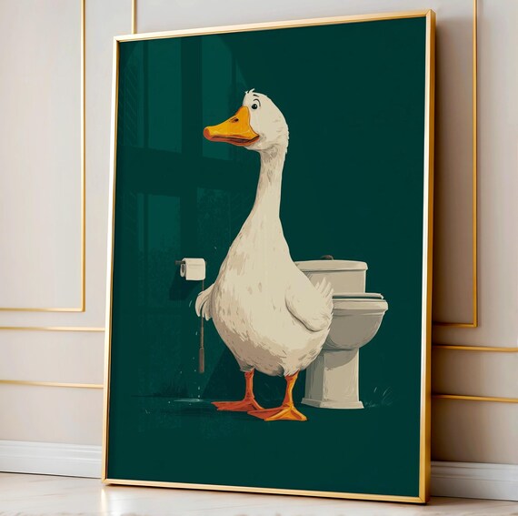 Silly White Goose With Plunger Funny Bathroom Toilet Humor Poster