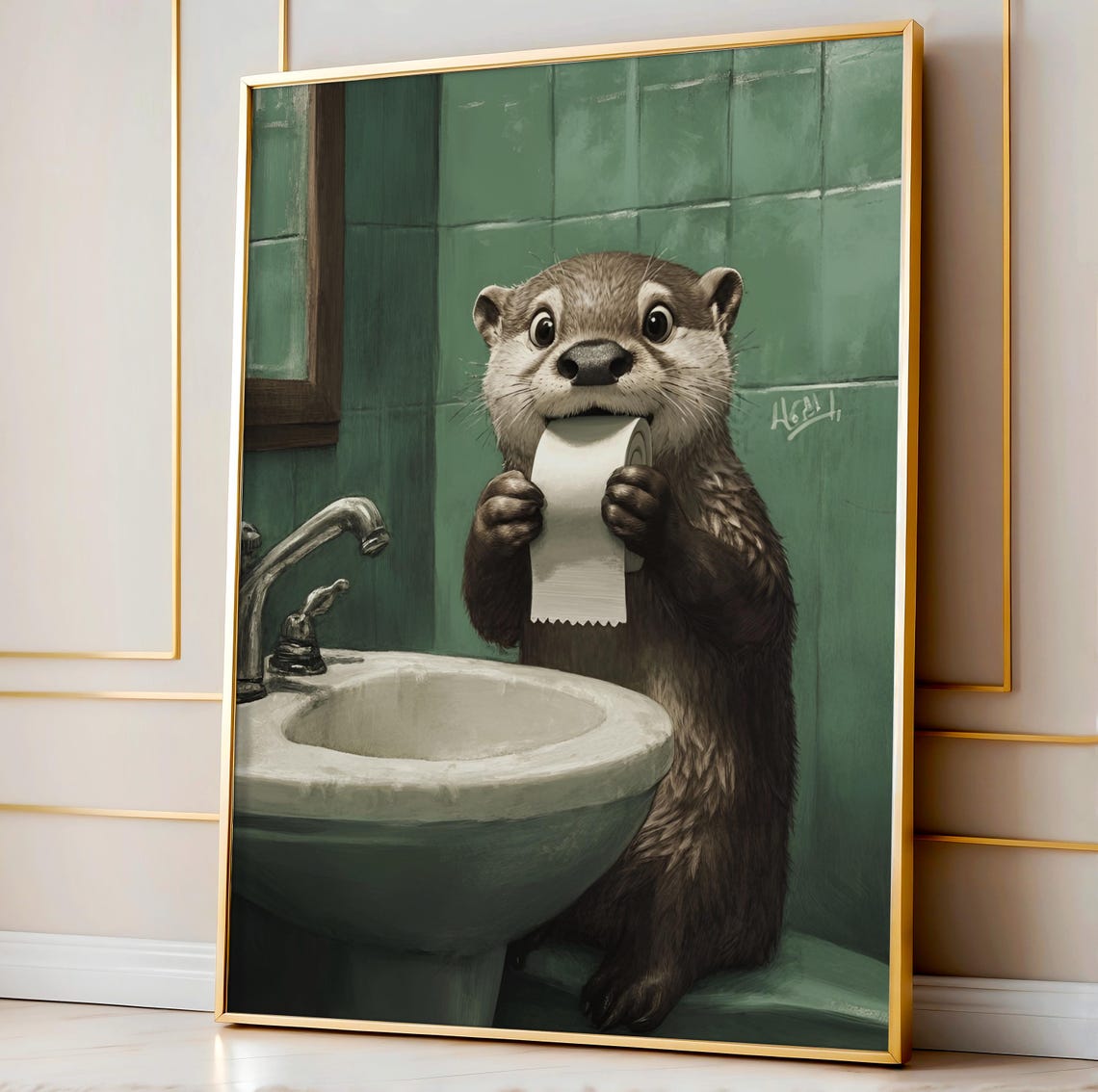 Otter Poster Animal Bathroom Print Gift Art Wall Decor Funny